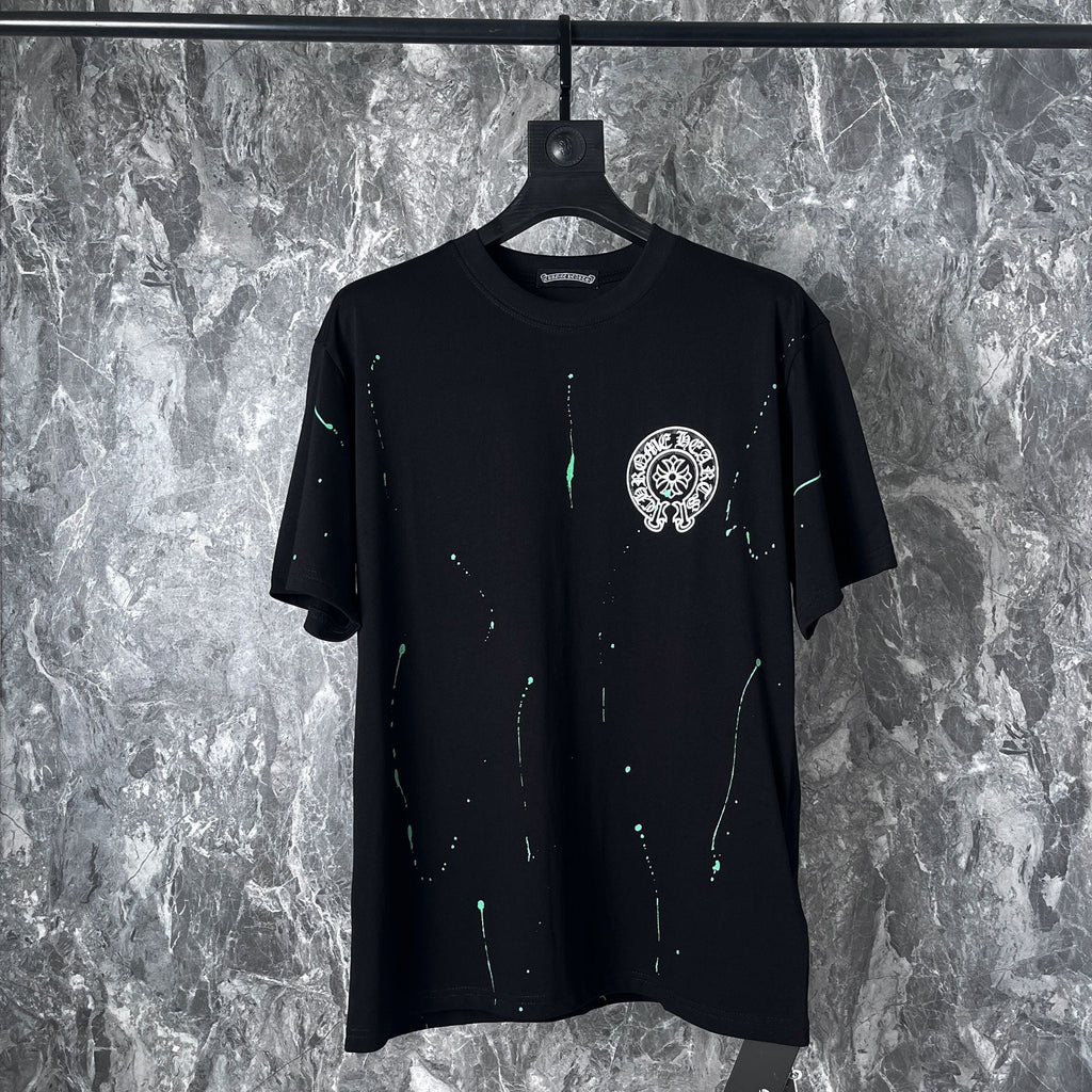 Chrome Heart T Shirts Cross Leather Print Short Sleeve T-Shirt Loose