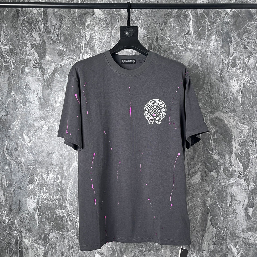 Chrome Heart T Shirts Cross Leather Print Short Sleeve T-Shirt Loose